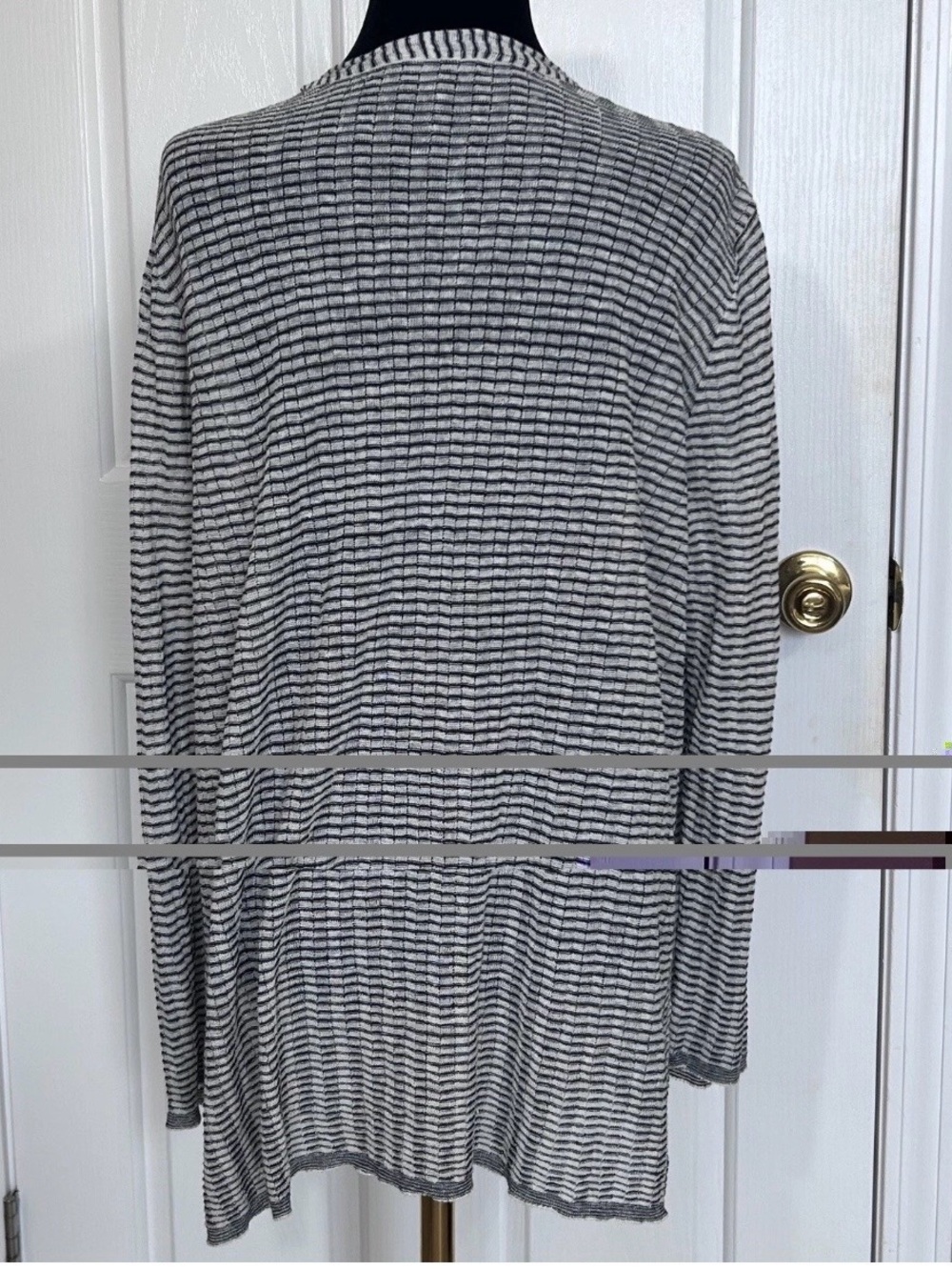 Eileen Fisher Organic Linen Blend Striped Open Front Cardigan Sweater Knit Large - Picture 2 of 6